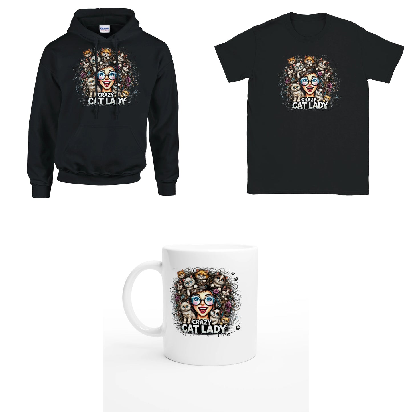 Bundle - Crazy Cat Laydy - bunt - T-Shirt, Hoodie & Tasse