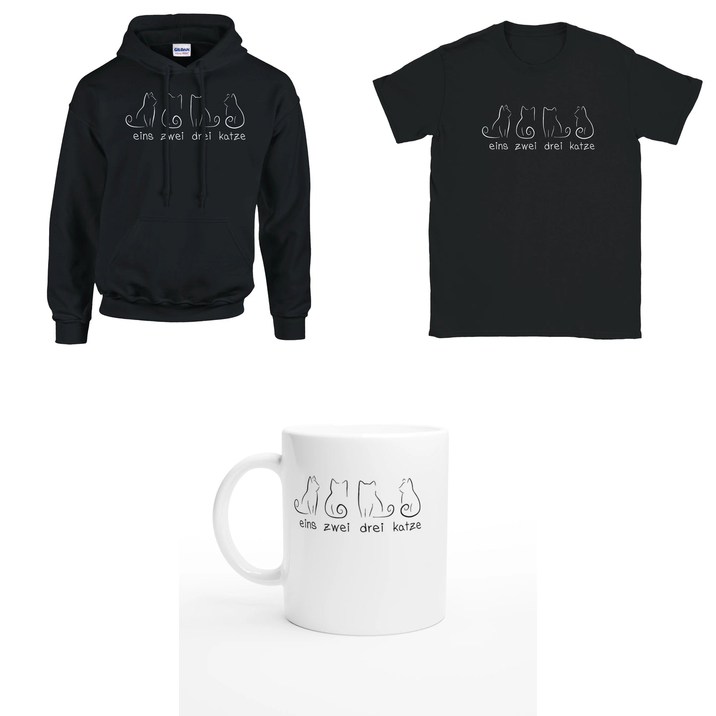 Bundle - Eins Zwei Drei Katze - T-Shirt, Hoodie & Tasse
