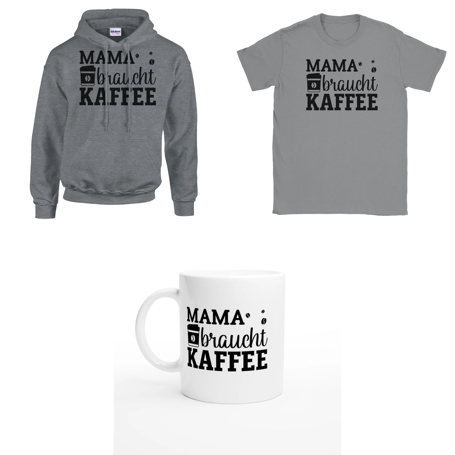 Bundle - Mama braucht Kaffee - T-Shirt, Hoodie & Tasse