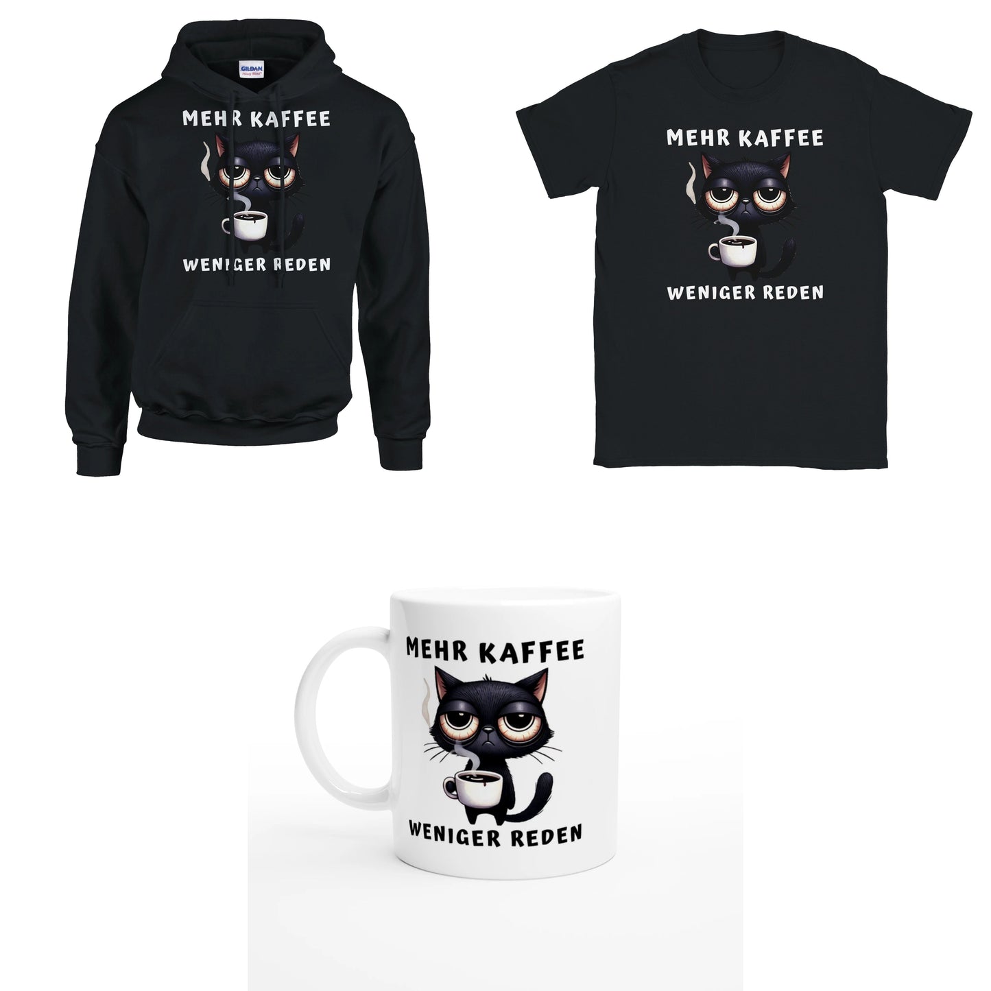 Bundle - Mehr Kaffee - Weniger Reden - T-Shirt, Hoodie & Tasse