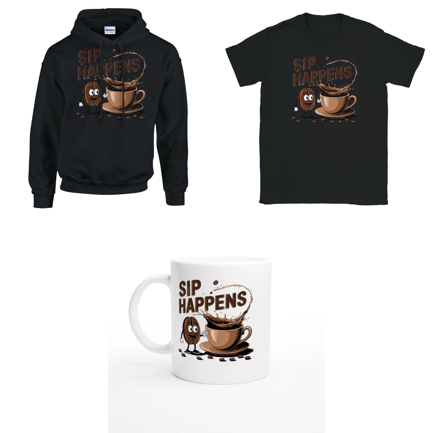 Bundle - Sip Happens - T-Shirt, Hoodie & Tasse