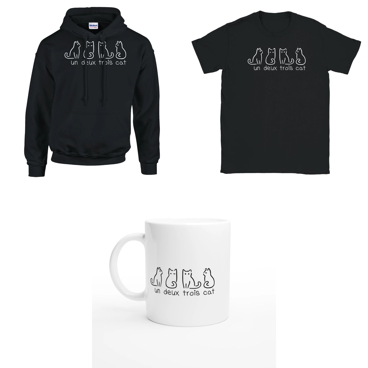 Bundle - Un Deux Trois Cat - T-Shirt, Hoodie & Tasse