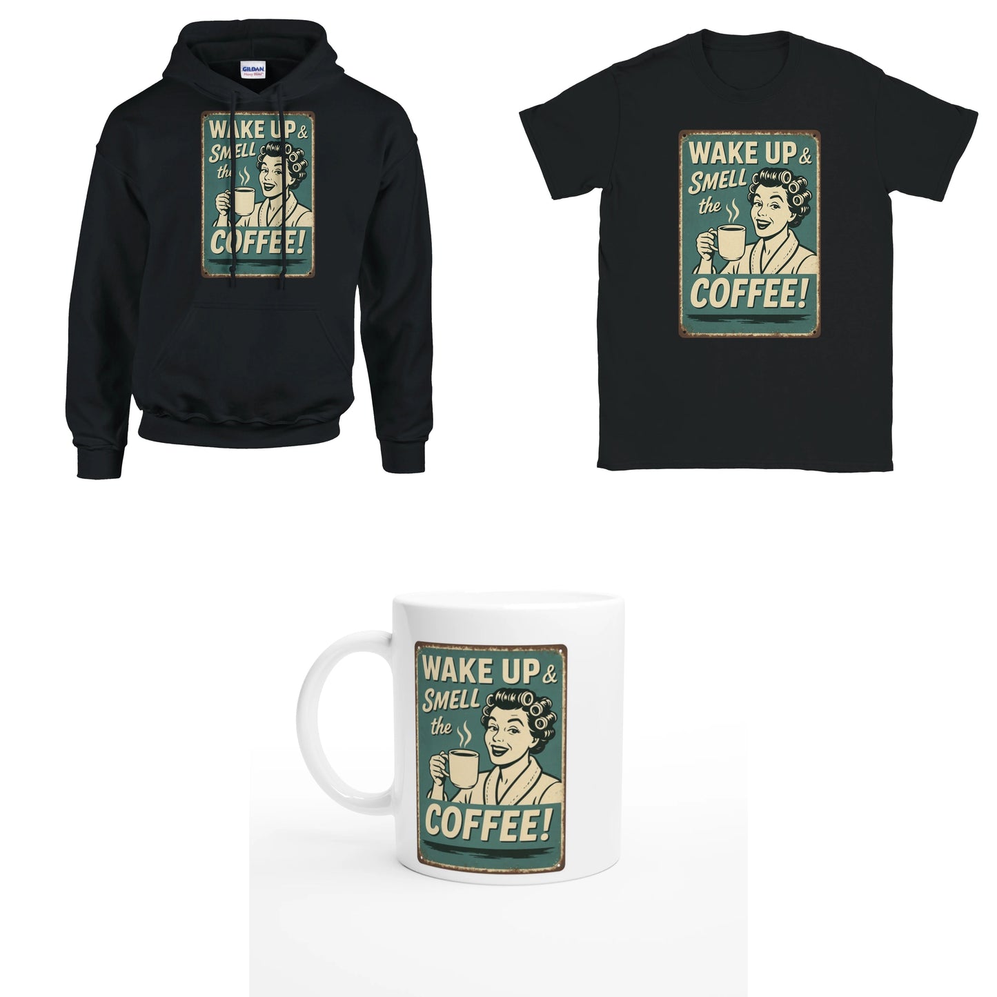 Bundle - Wake up and smell the coffee - T-Shirt, Hoodie & Tasse