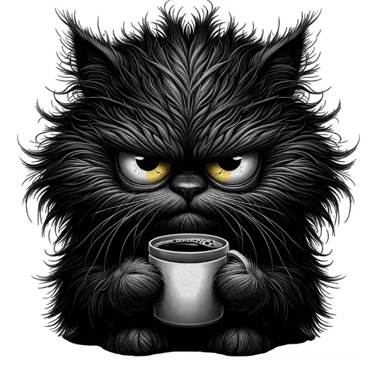 Design Vorschau Grantige Katze mit Kaffee