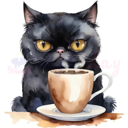 Design Vorschau Schwarze Katze mit Kaffee
