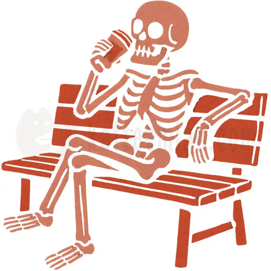 Design Vorschau Skelett trinkt Kaffee