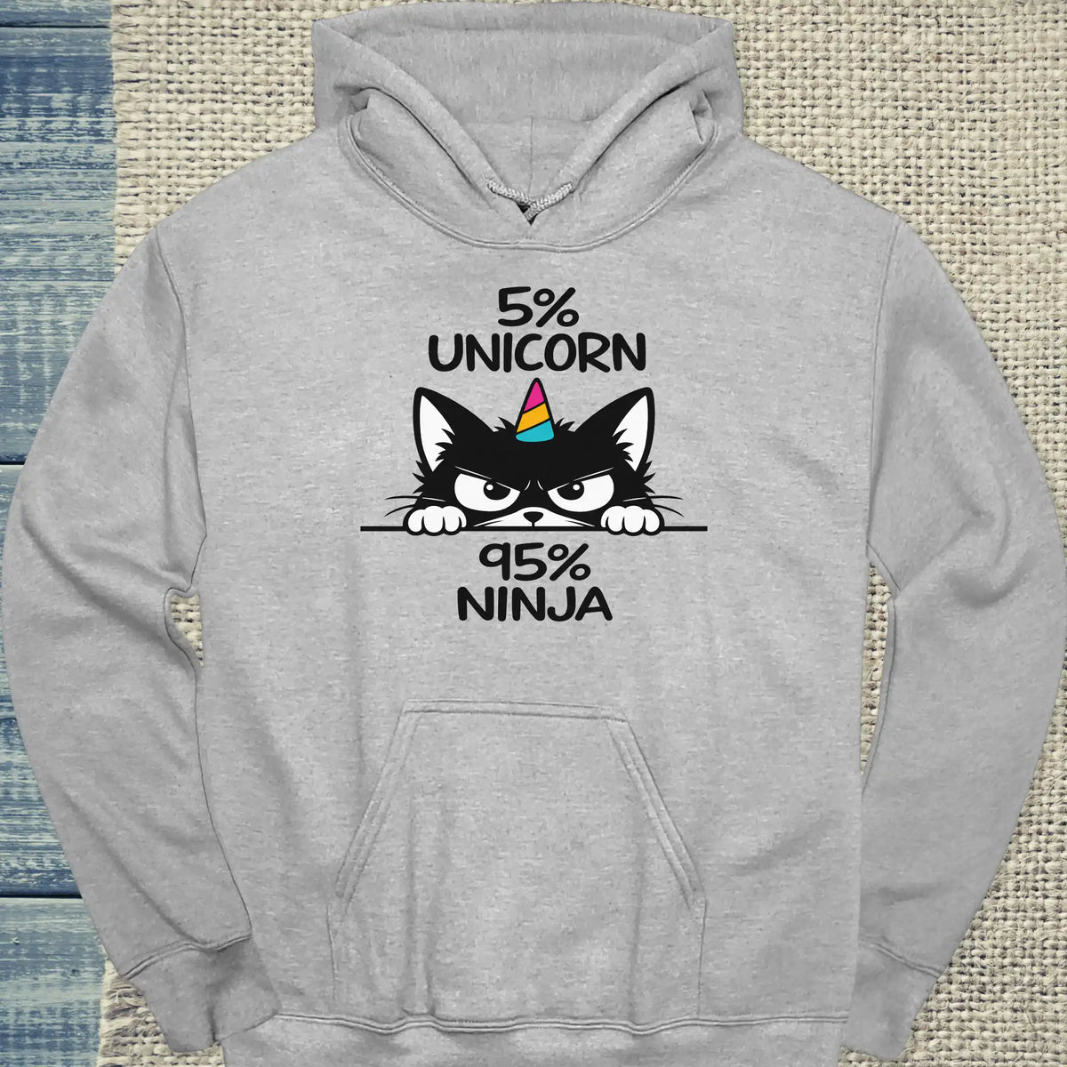 Hoodie - 95% NINJA - Unisex - Katze Grau