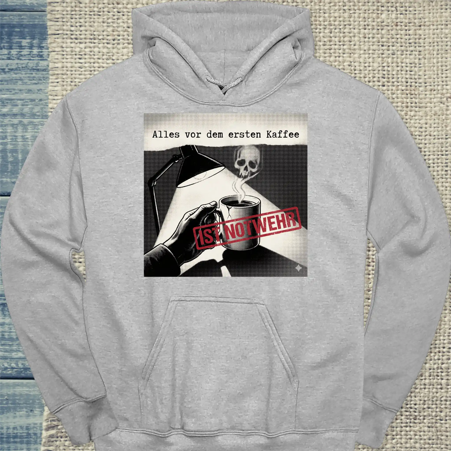 Hoodie - Alles vor dem ersten Kaffee ist Notwehr - Unisex - Katze, Kaffee Grau