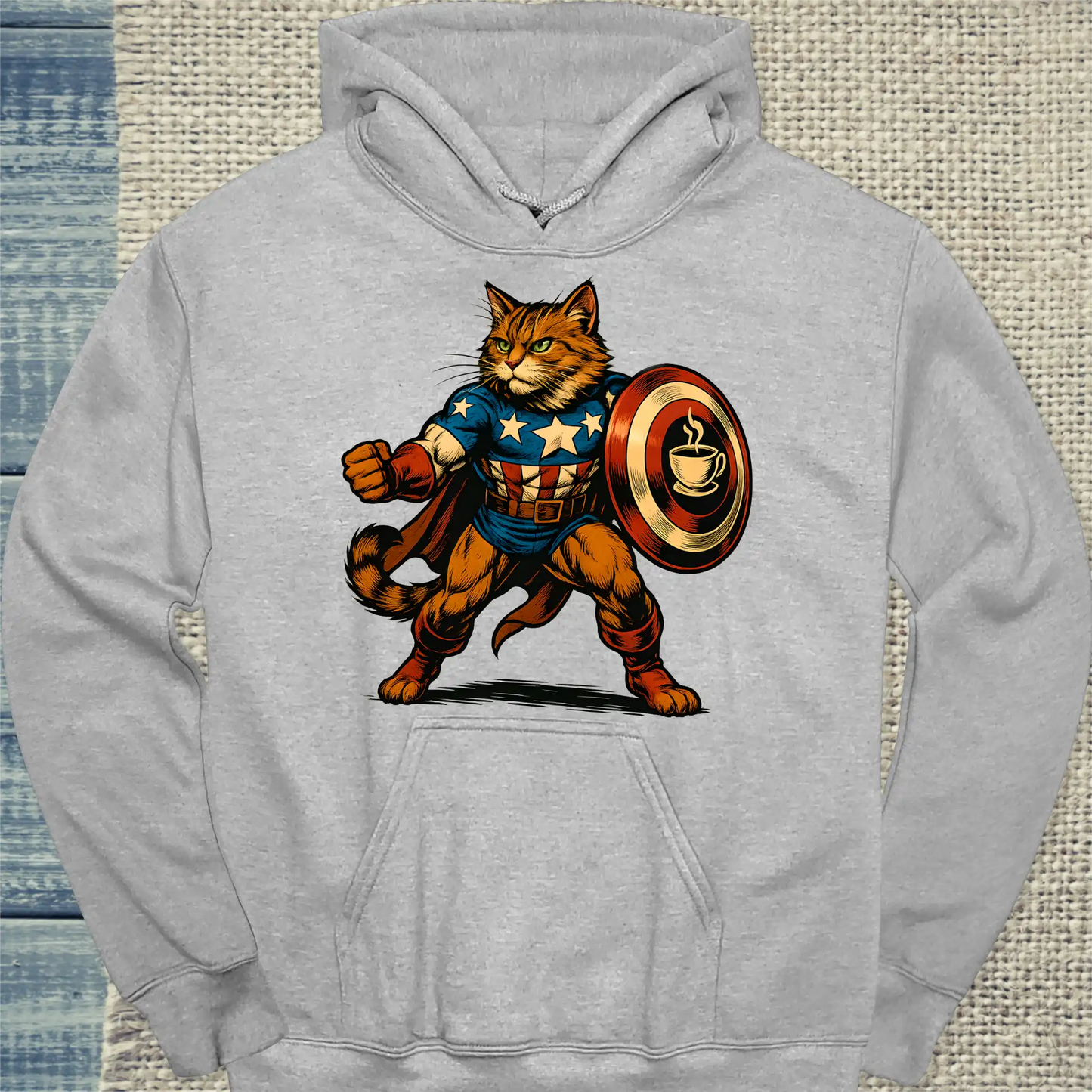 Hoodie - Americano Cat - Superpfoten - Unisex - Superpfoten Grau