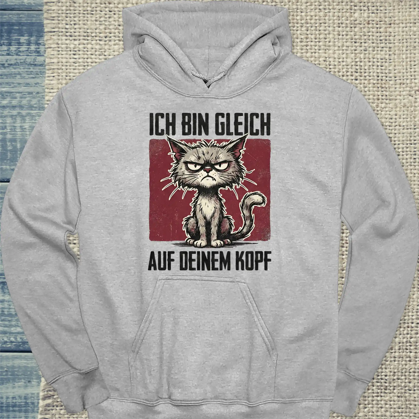 Hoodie - Auf deinem Kopf - Unisex - Katze Grau