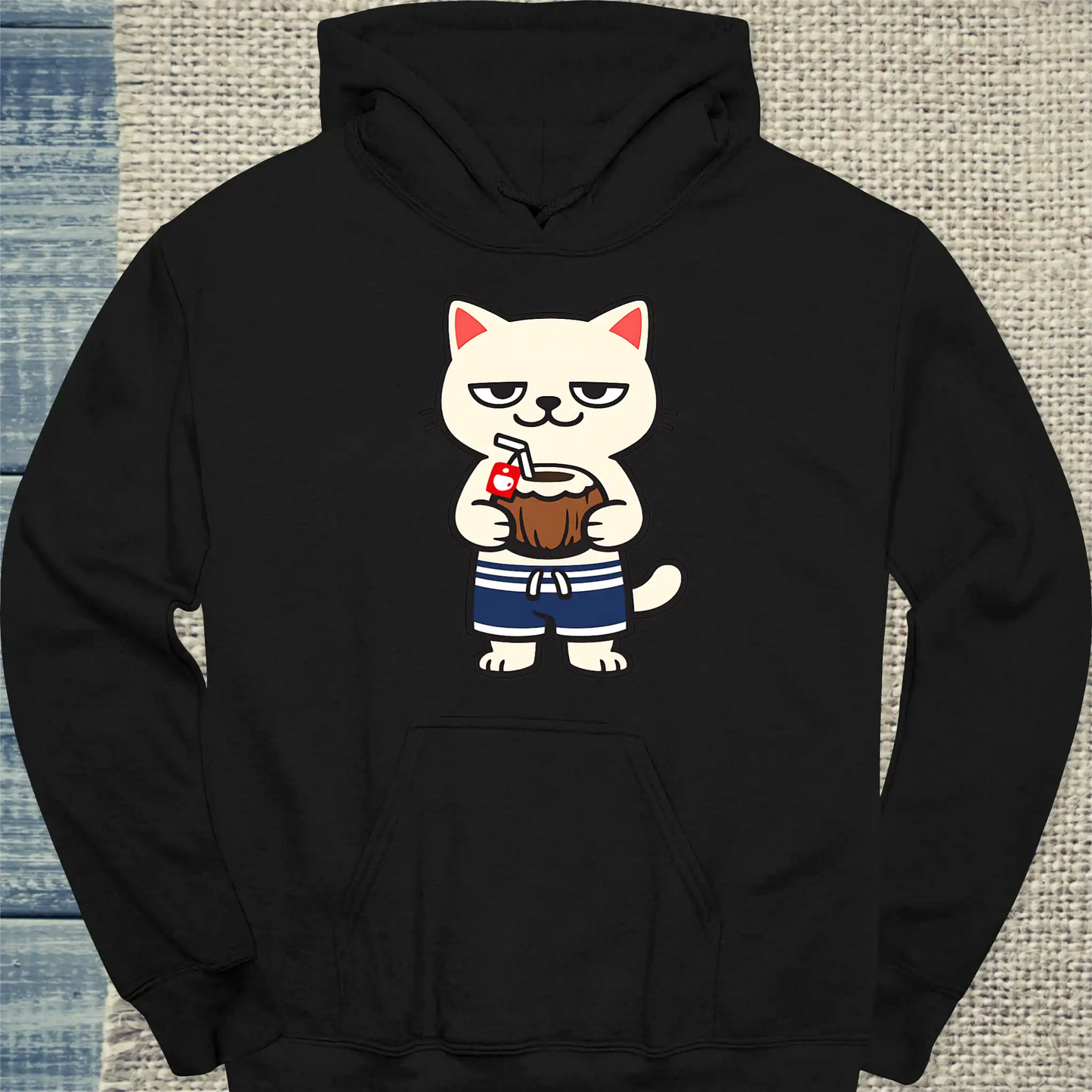 Hoodie - Beach Cat - Unisex - Katze, Sommer Schwarz