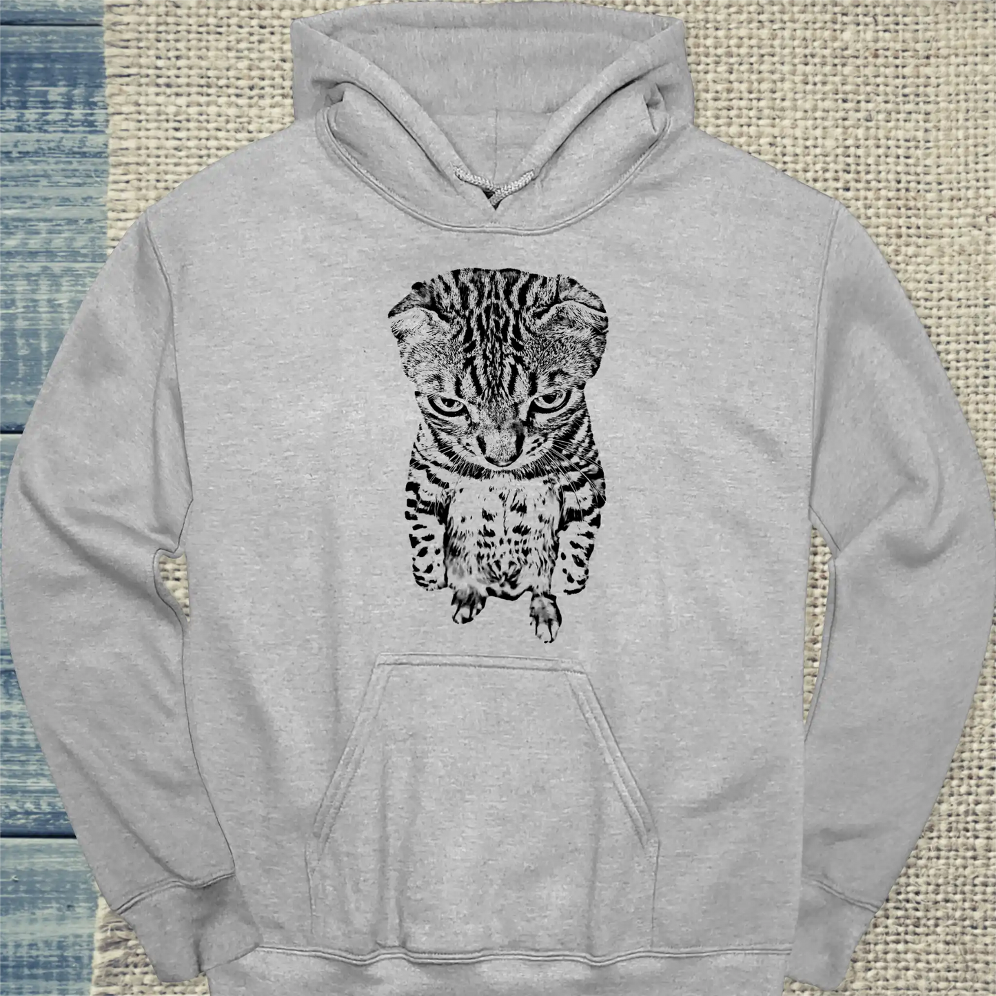 Hoodie - Bengal Black and White - Unisex - Katze Grau