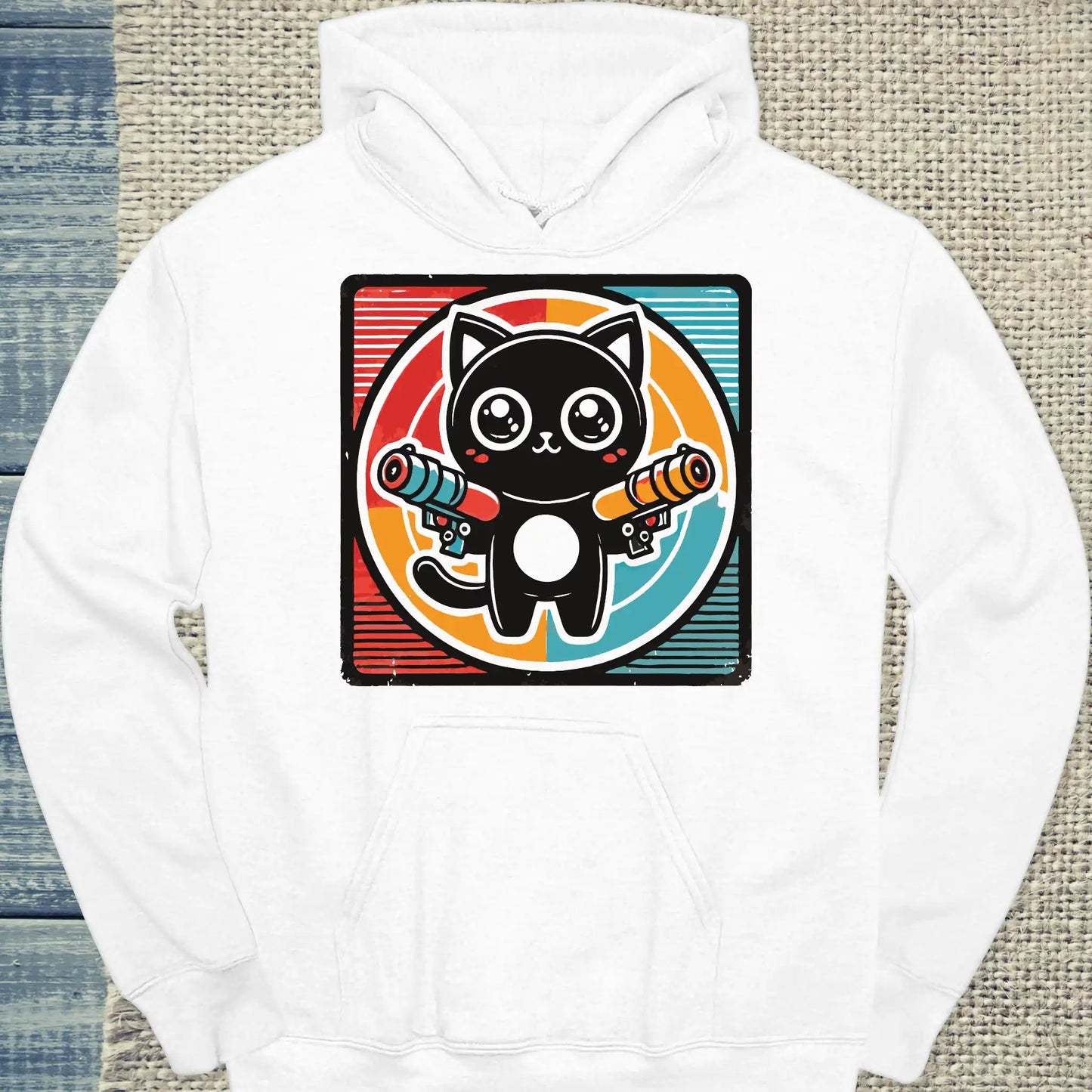 Hoodie - Böse Katze – Retro Grafik - Unisex - Katze Weiß