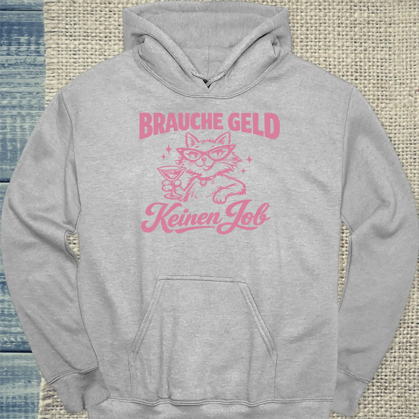 Hoodie - Brauche Geld - Unisex - Katze Grau