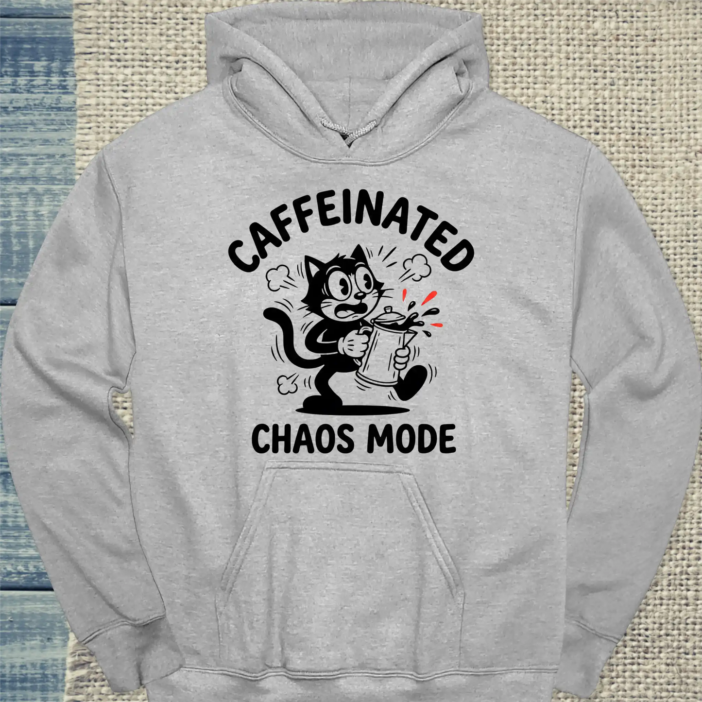 Hoodie - CAFFEINATED CHAOS - Unisex - Katze & Kaffee Grau