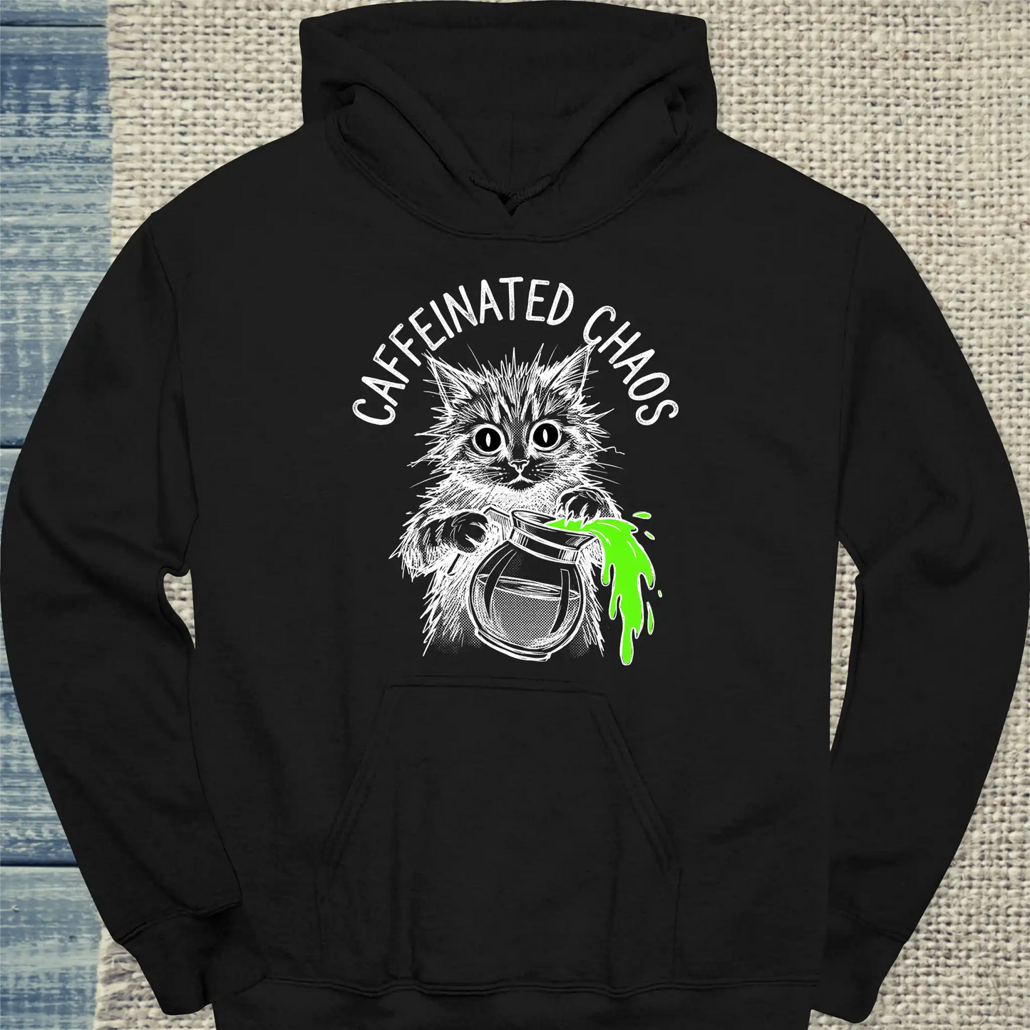 Hoodie - CAFFEINATED CHAOS - Unisex - Katze & Kaffee Schwarz
