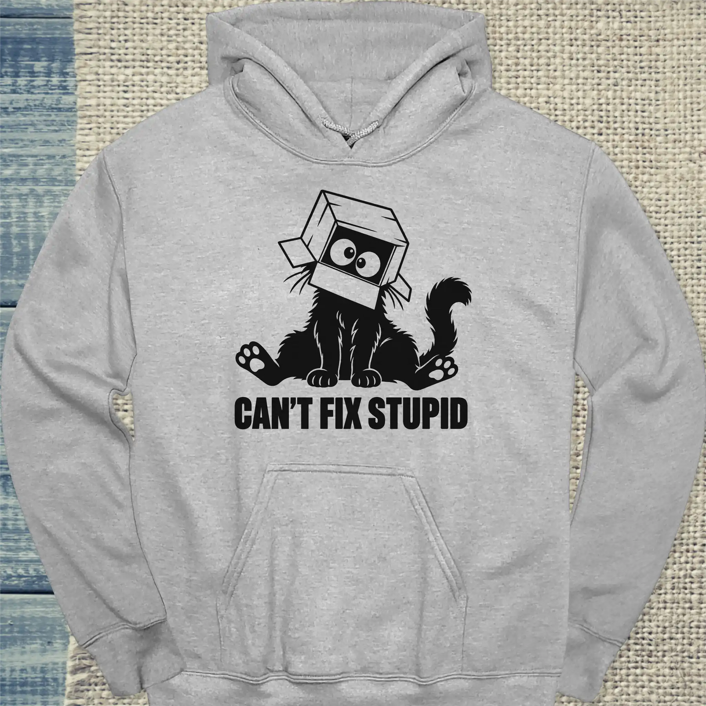 Hoodie - Can't Fix Stupid - Unisex - Katze Grau