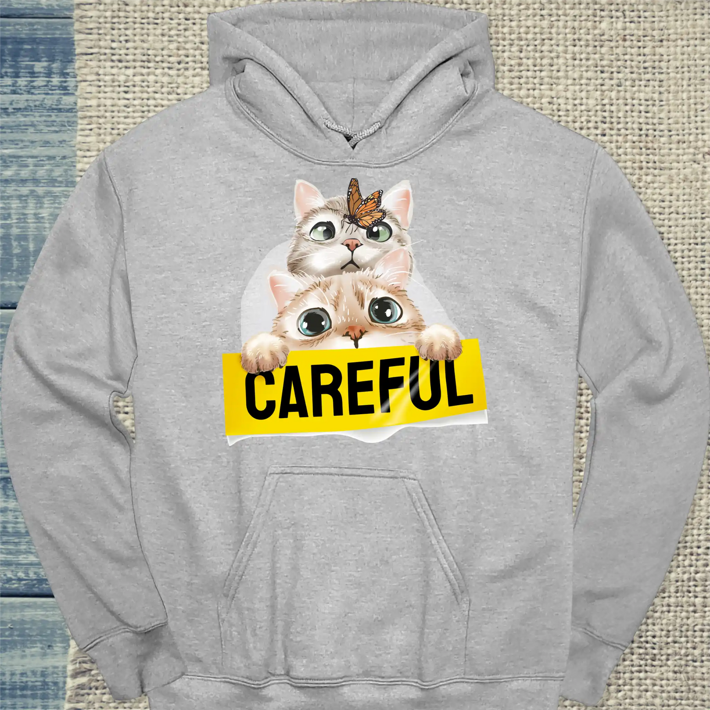 Hoodie - Careful - Unisex - Katze Grau