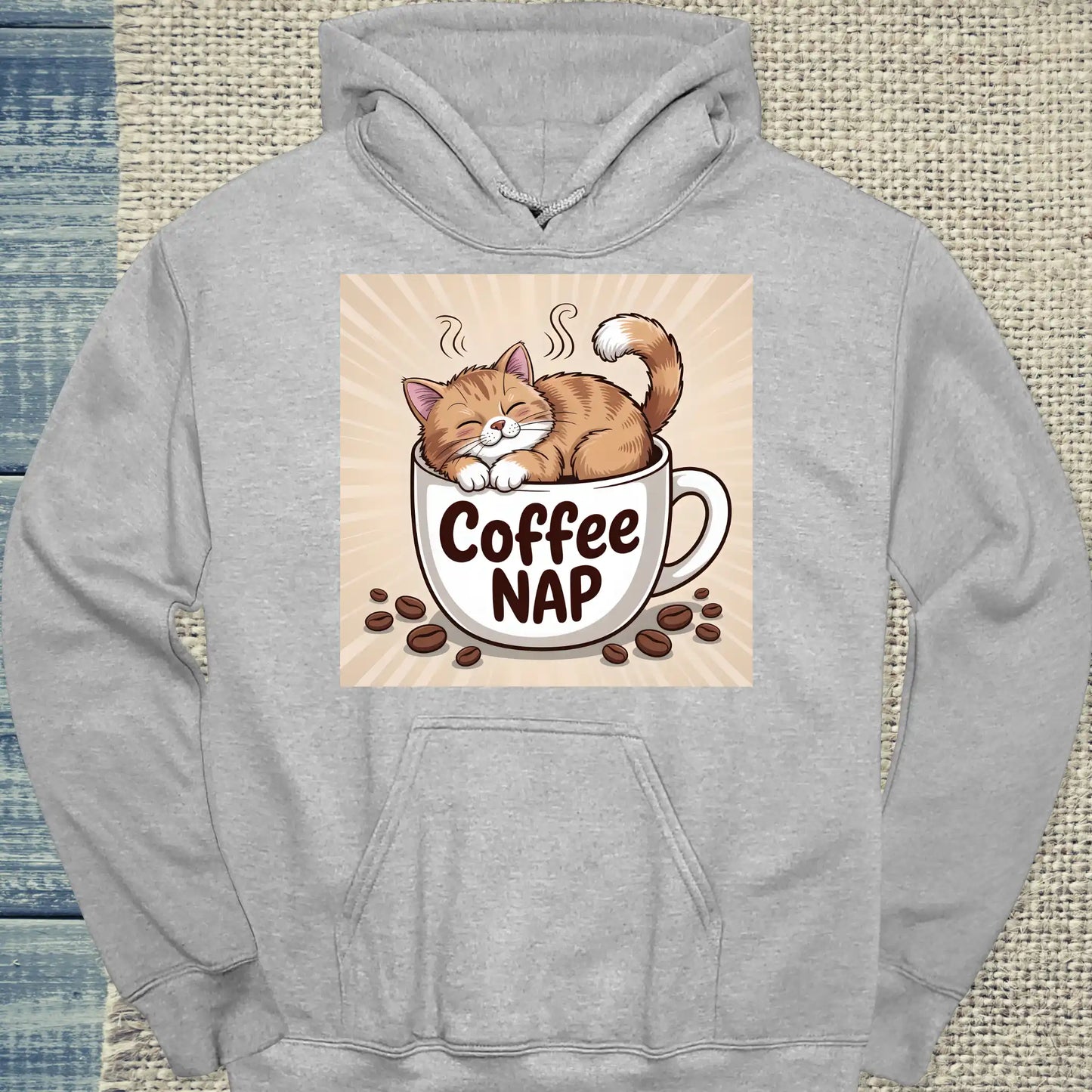 Hoodie - Cat - Coffee NAP - Unisex - Katze & Kaffee Grau