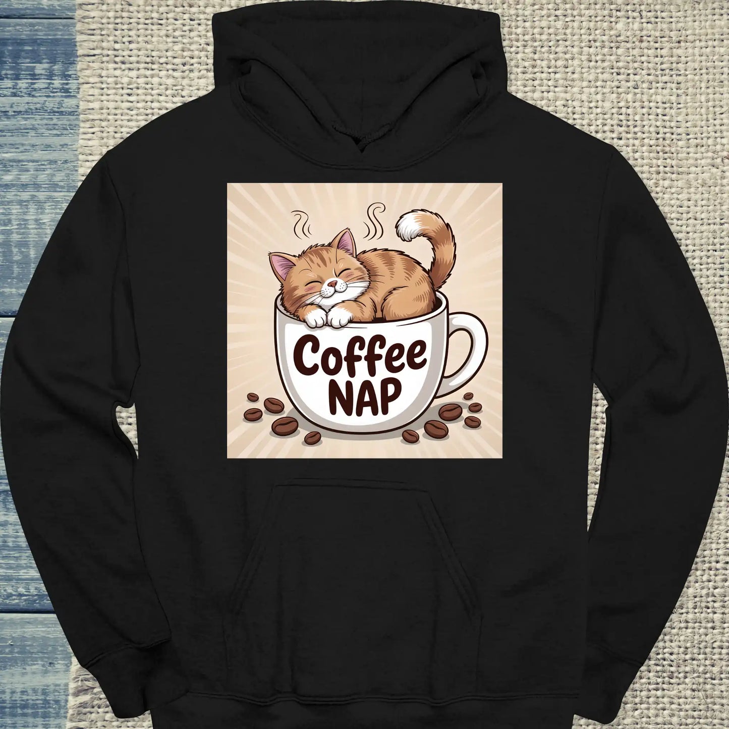 Hoodie - Cat - Coffee NAP - Unisex - Katze & Kaffee Schwarz