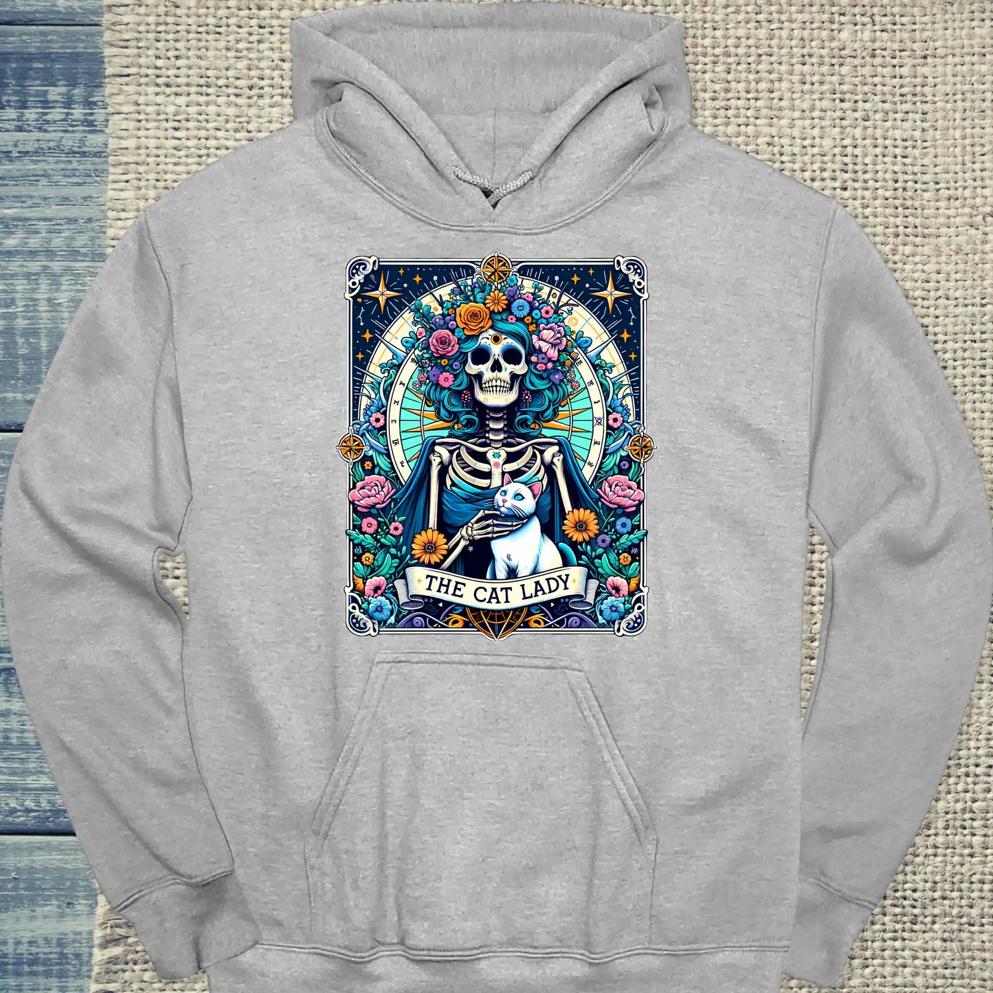 Hoodie - Cat Lady Tarot - Unisex - Kaffee, Cat Lady Grau