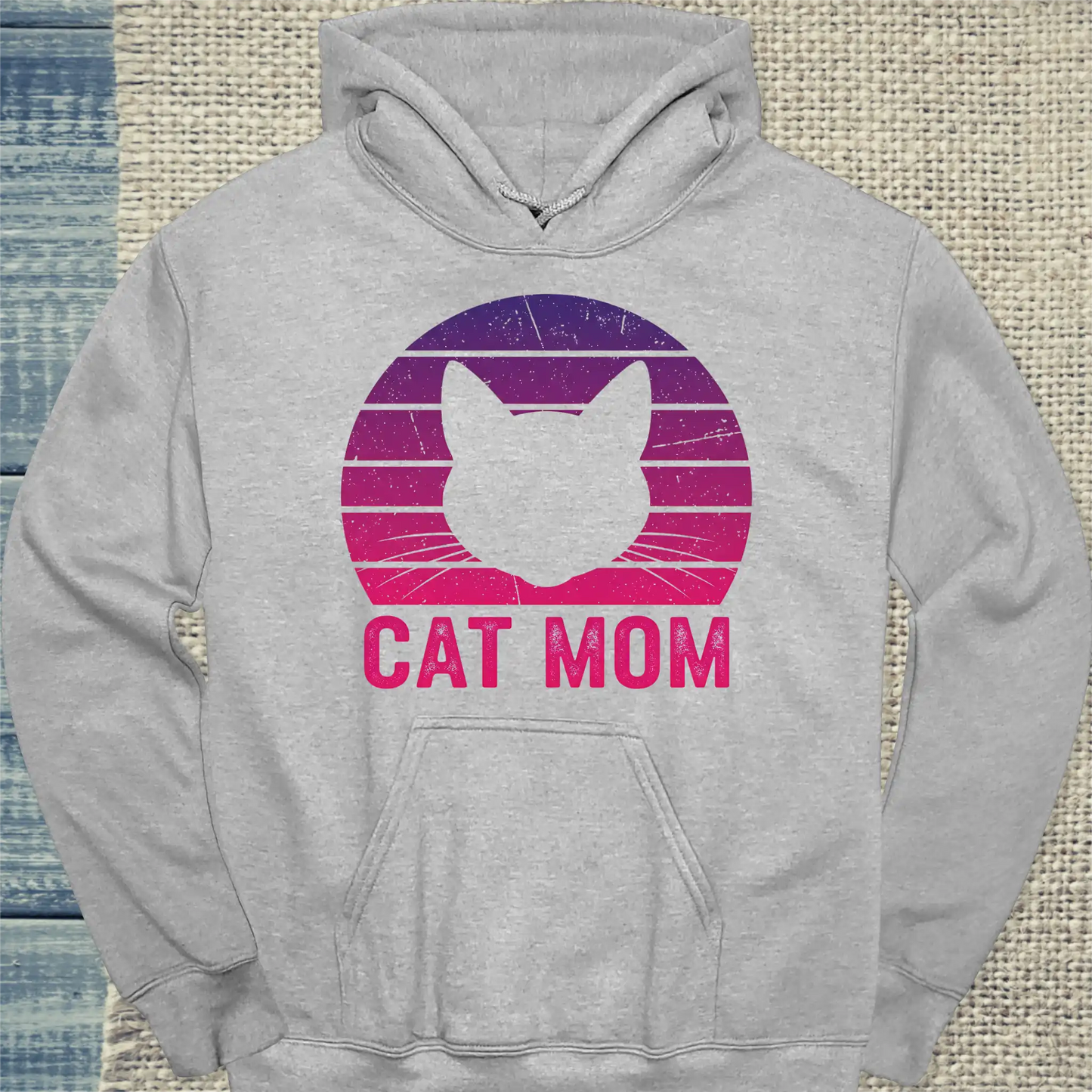 Hoodie - Cat Mom Retro - Unisex - Katze, Cat Lady Grau