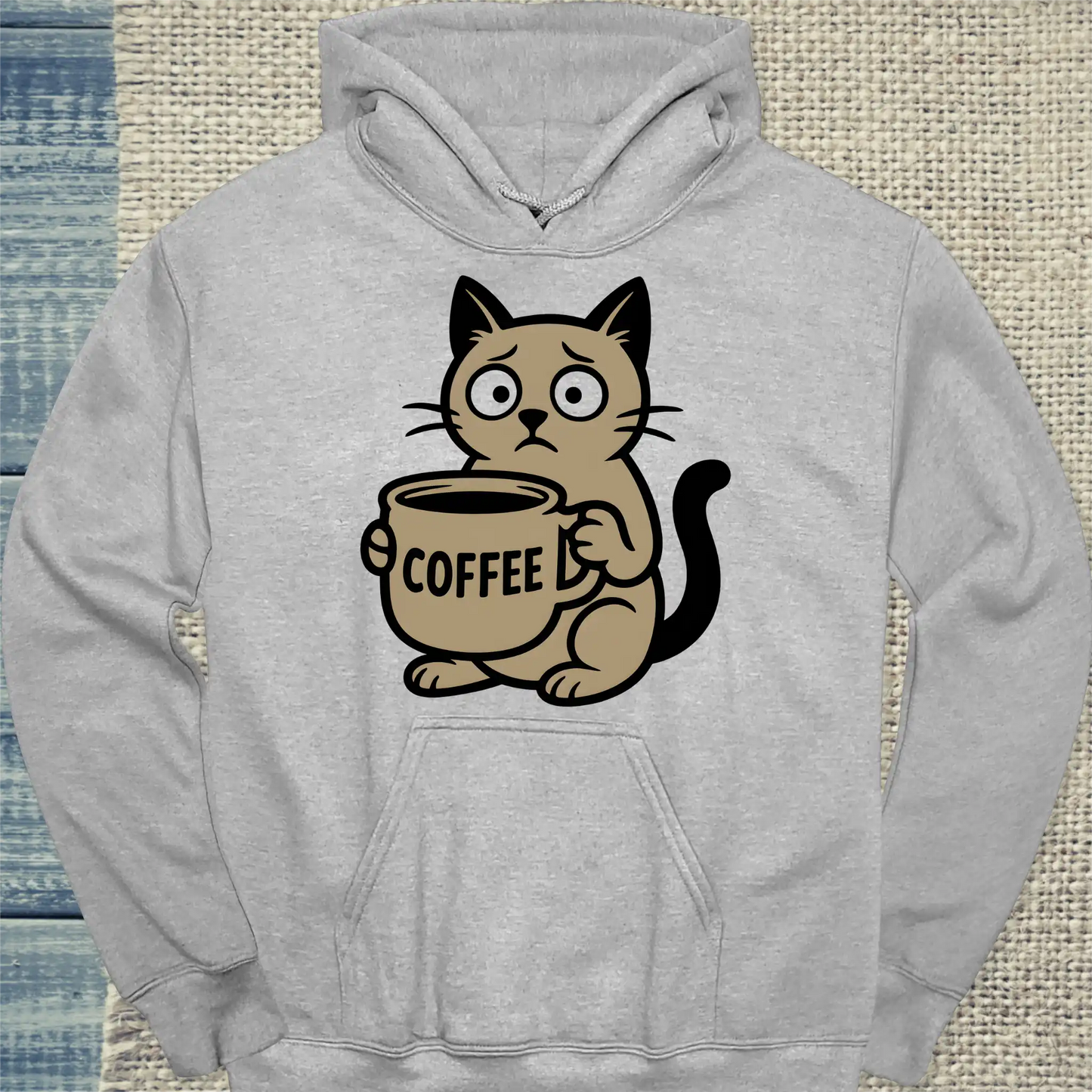 Hoodie - Cat with Coffee - Unisex - Katze & Kaffee Grau
