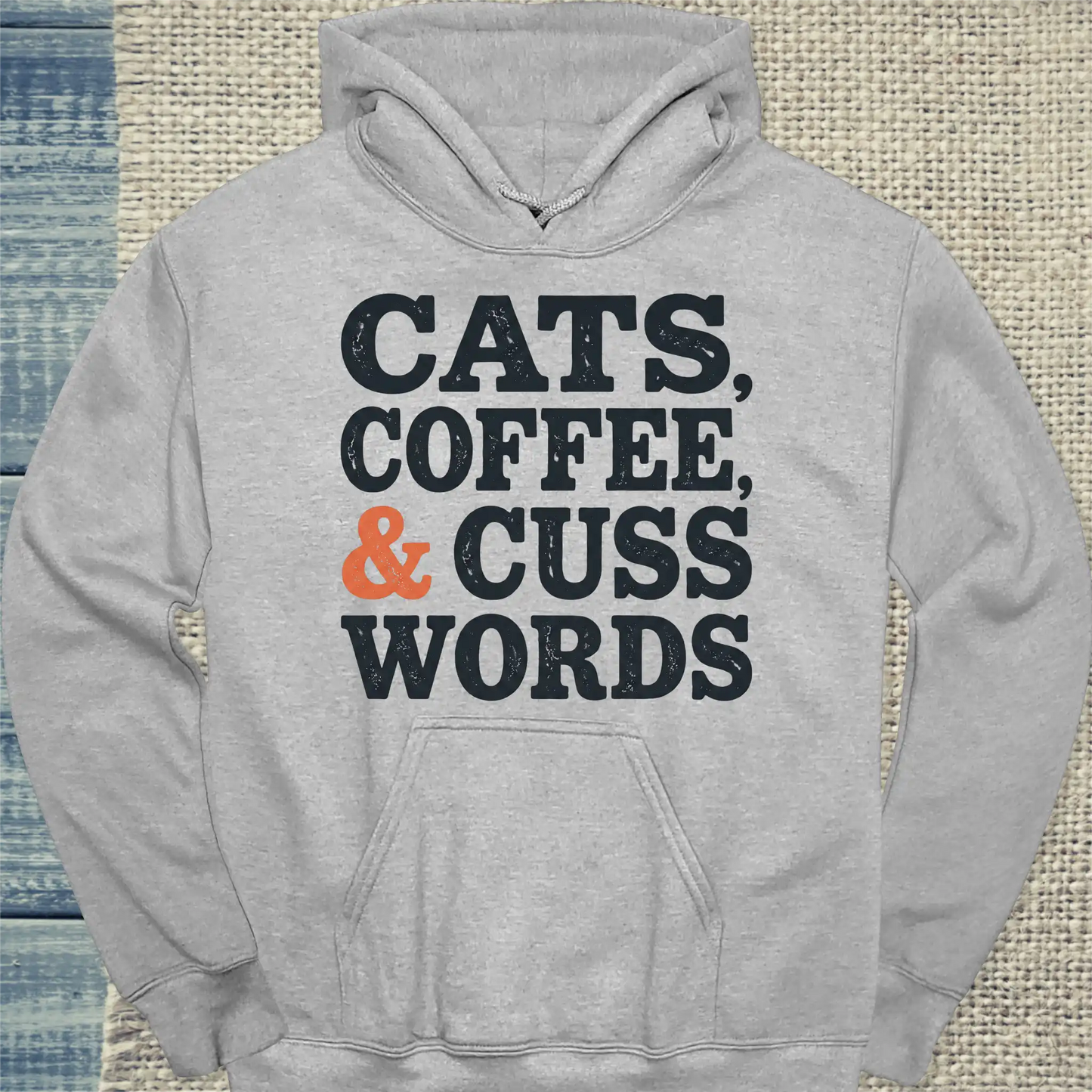 Hoodie - Cats, Coffee, and Cuss Words - Unisex - Katze Grau