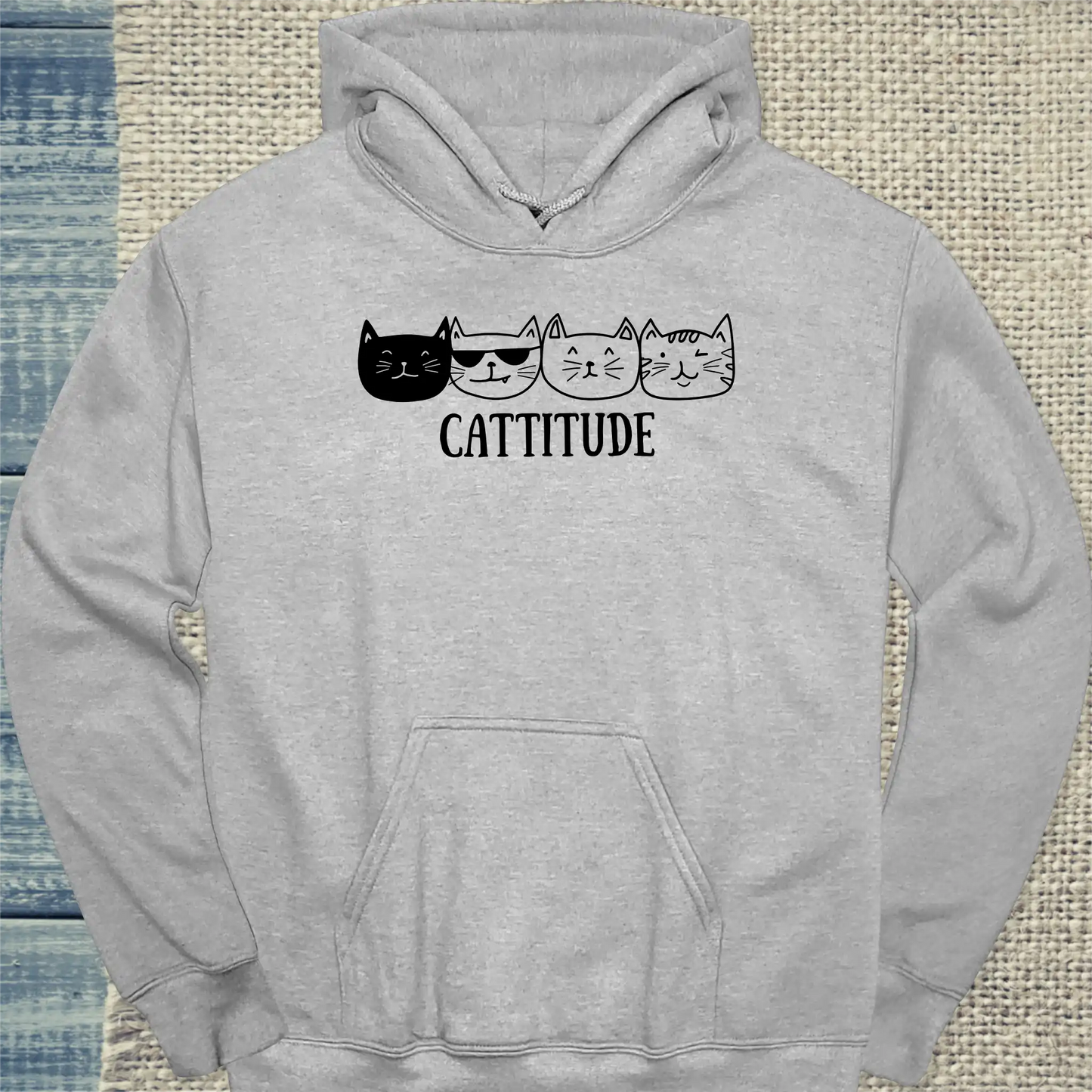 Hoodie - Cattitude - Unisex - Katze Grau