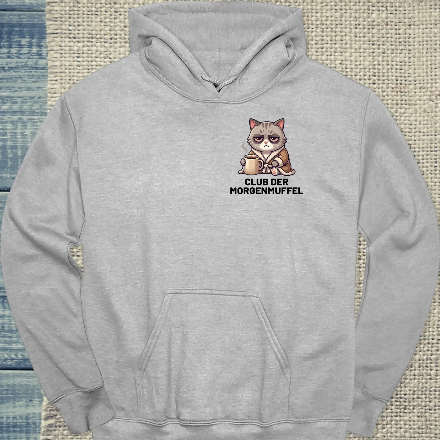 Hoodie - Club der Morgenmuffel - Unisex - Katze & Kaffee Grau