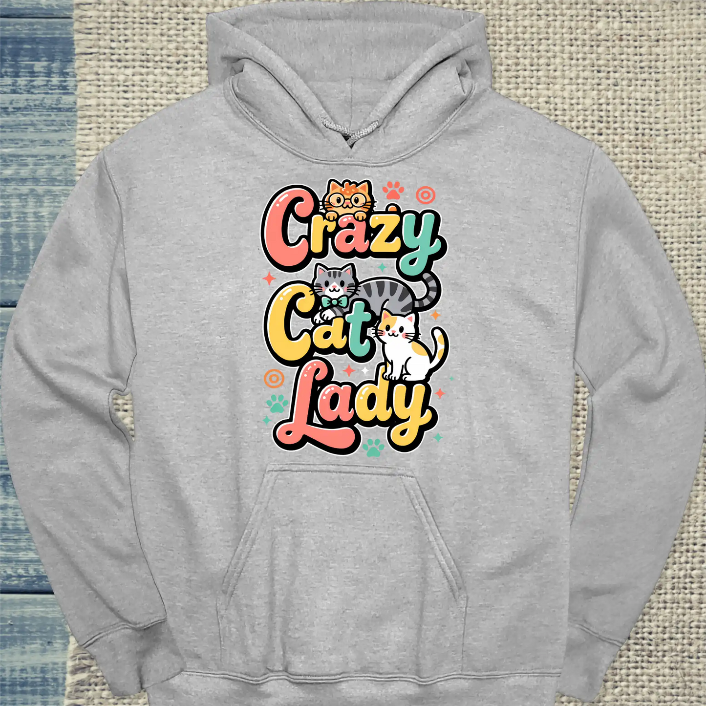 Hoodie - Crazy Cat Lady - farbenfroh - Unisex - Katze, Cat Lady Grau