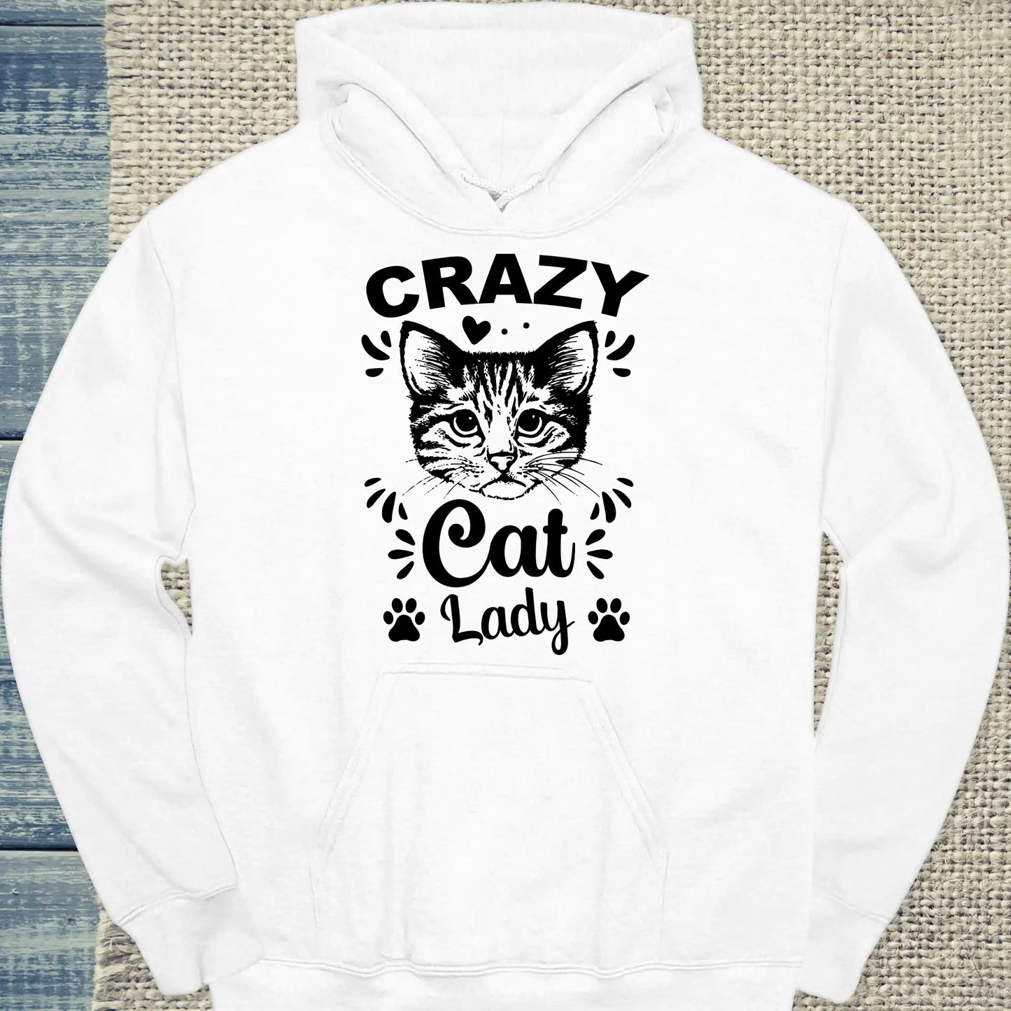Hoodie - Crazy Cat Lady - Unisex - Kaffee, Cat Lady Weiß