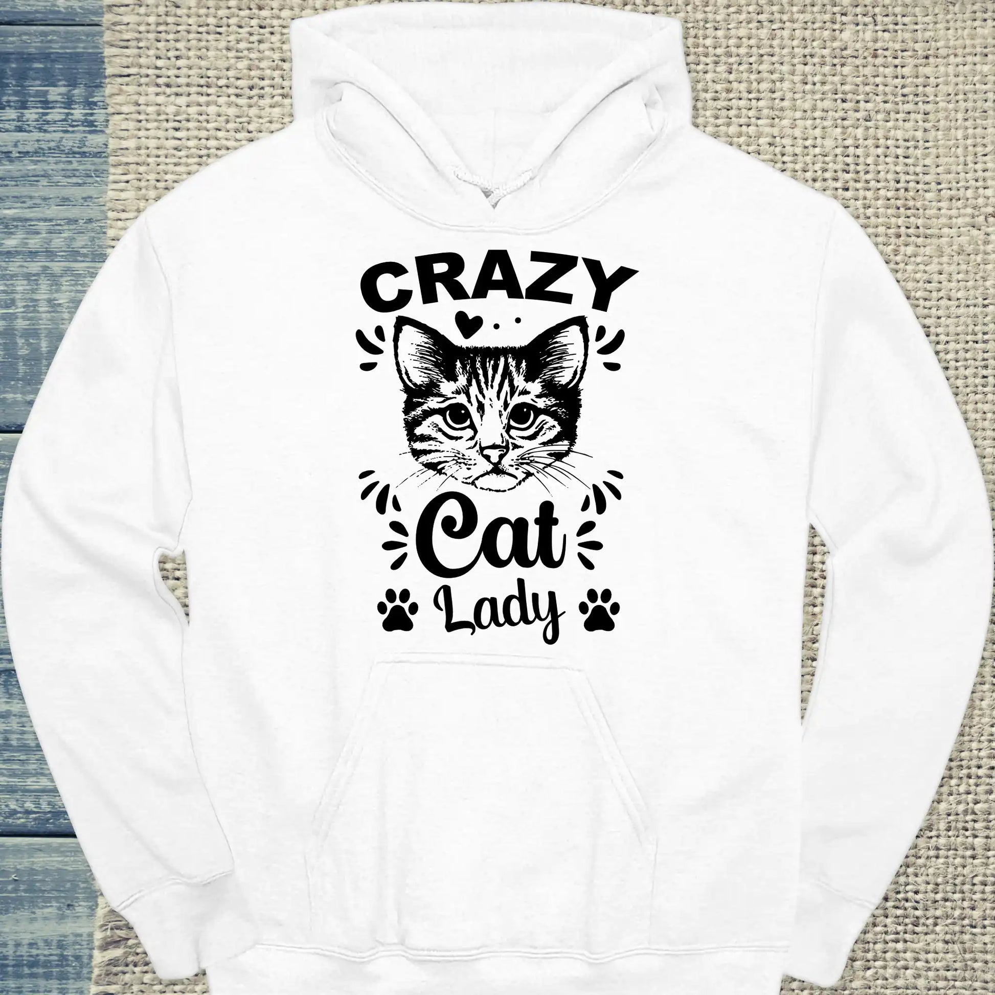 Hoodie - Crazy Cat Lady - Unisex - Kaffee, Cat Lady Weiß