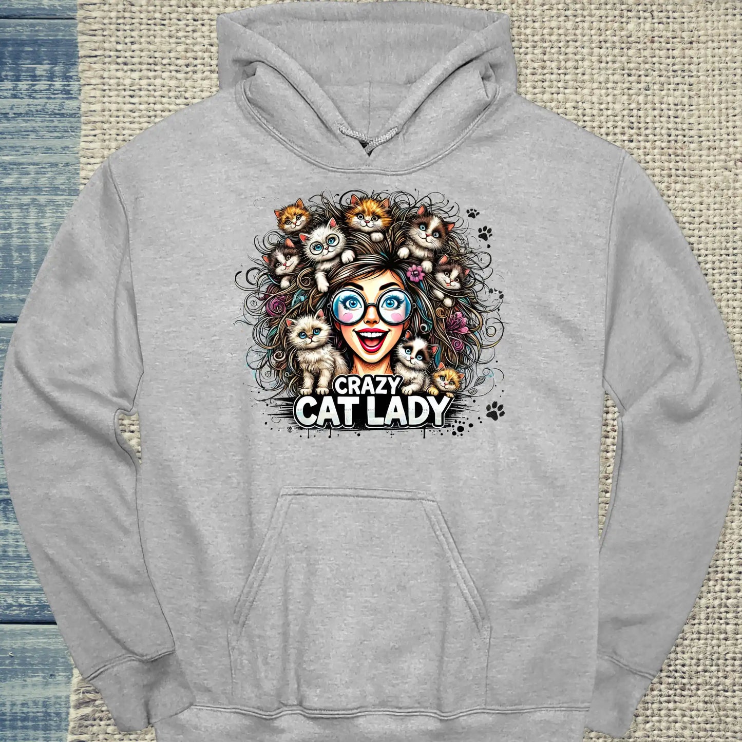 Hoodie - Crazy Cat Laydy - bunt - Unisex - Kaffee, Cat Lady Grau