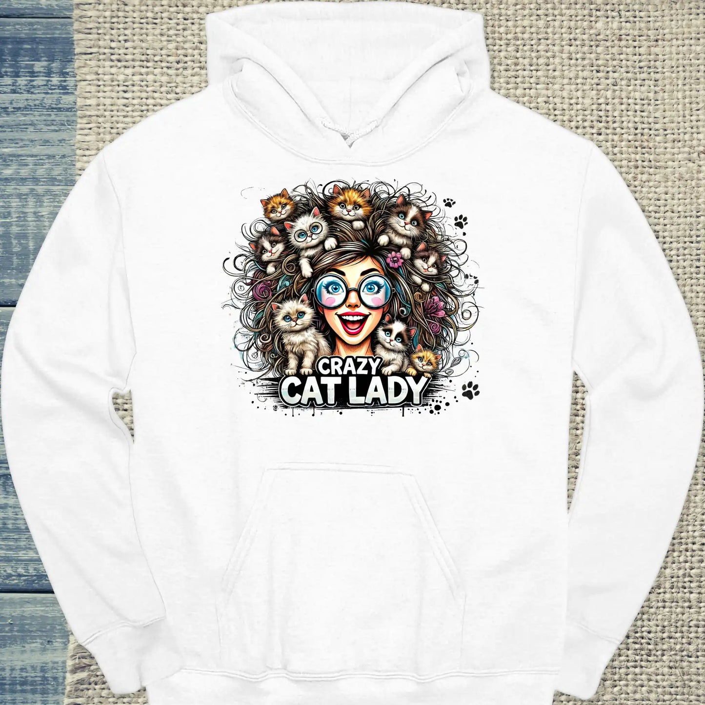 Hoodie - Crazy Cat Laydy - bunt - Unisex - Kaffee, Cat Lady Weiß