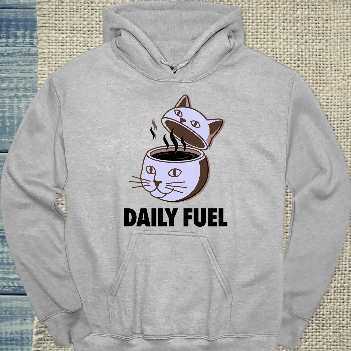 Hoodie - DAILY FUEL - Unisex - Katze & Kaffee Grau