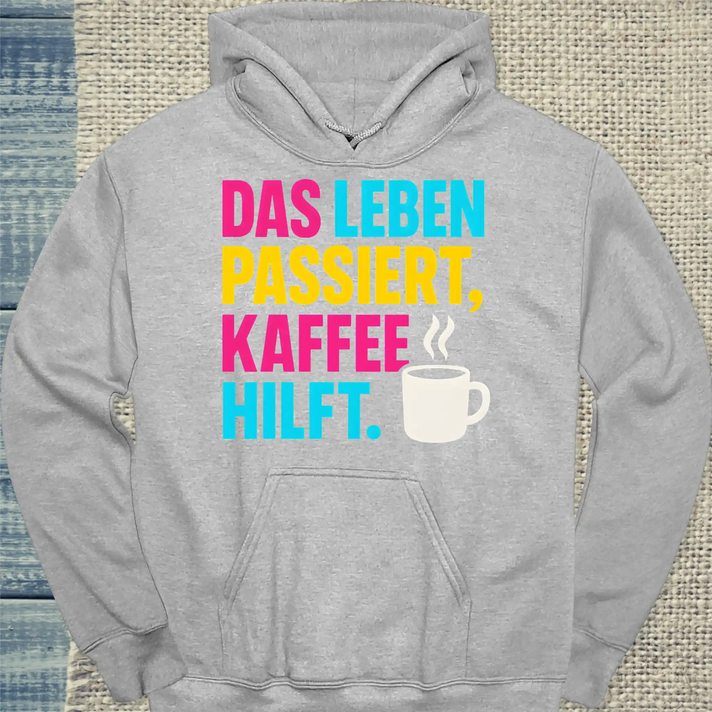Hoodie - Das Leben passiert, Kaffee hilft. - Unisex - Kaffee Grau