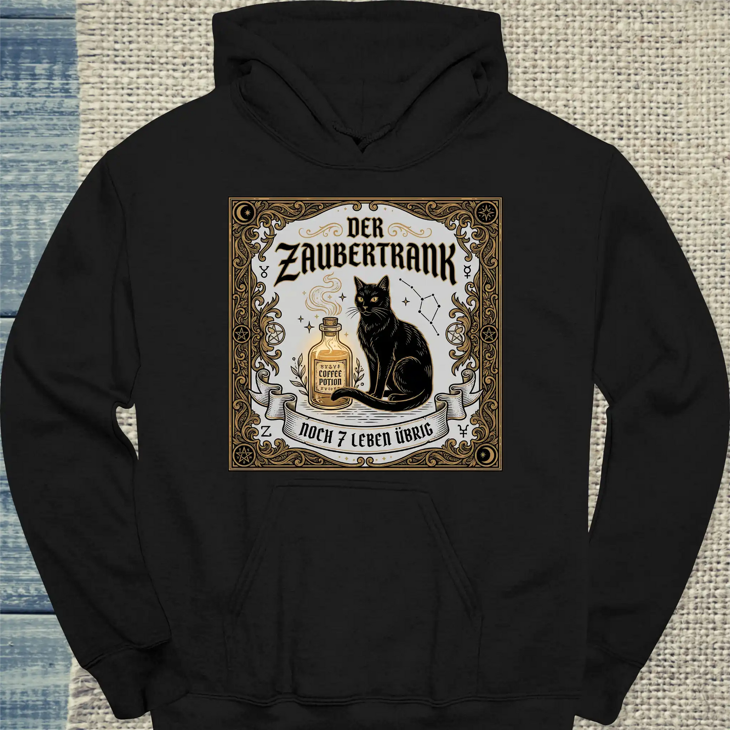 Hoodie - Der Zaubertrank - Unisex - Katze & Kaffee Schwarz