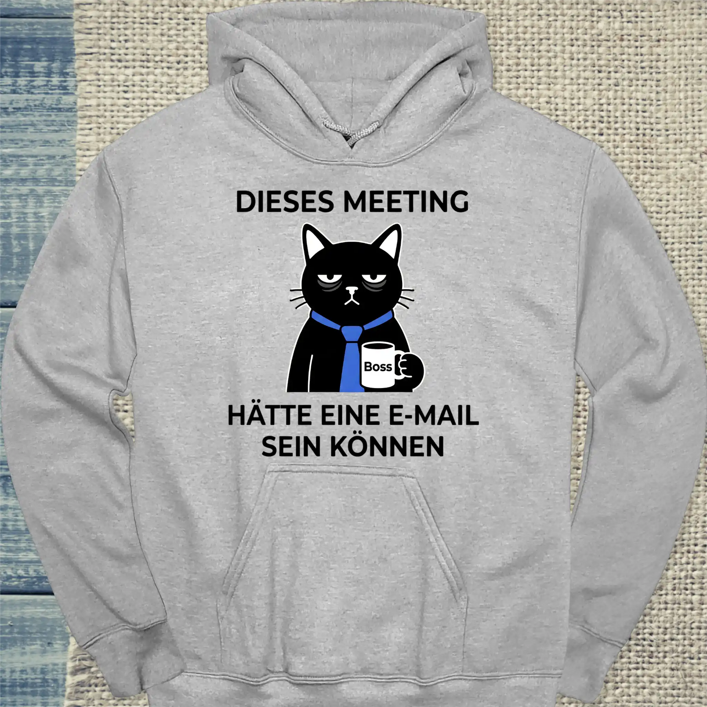 Hoodie - Dieses Meeting - Unisex - Katze & Kaffee Grau