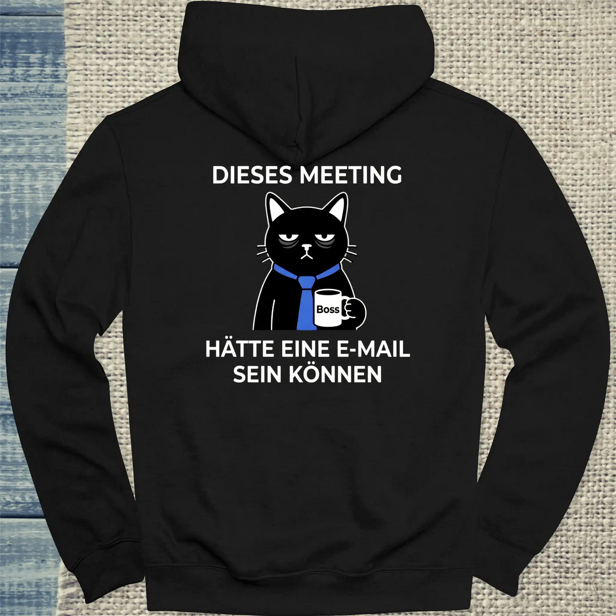 Hoodie - Dieses Meeting - Rücken - Unisex - Katze & Kaffee, Back Schwarz
