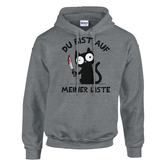 Hoodie - Du bist auf meiner Liste - Unisex - Katze Grau
