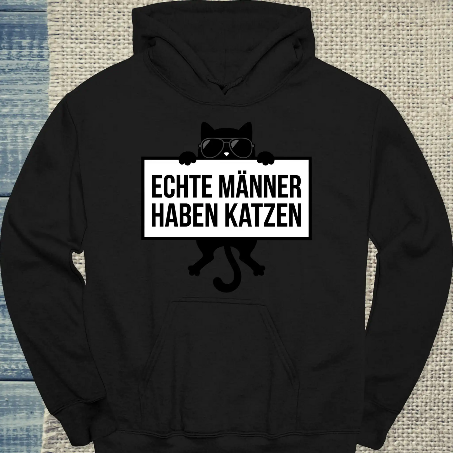 Hoodie - Echte Männer haben Katzen - Unisex - Katze, Cat Guy Schwarz