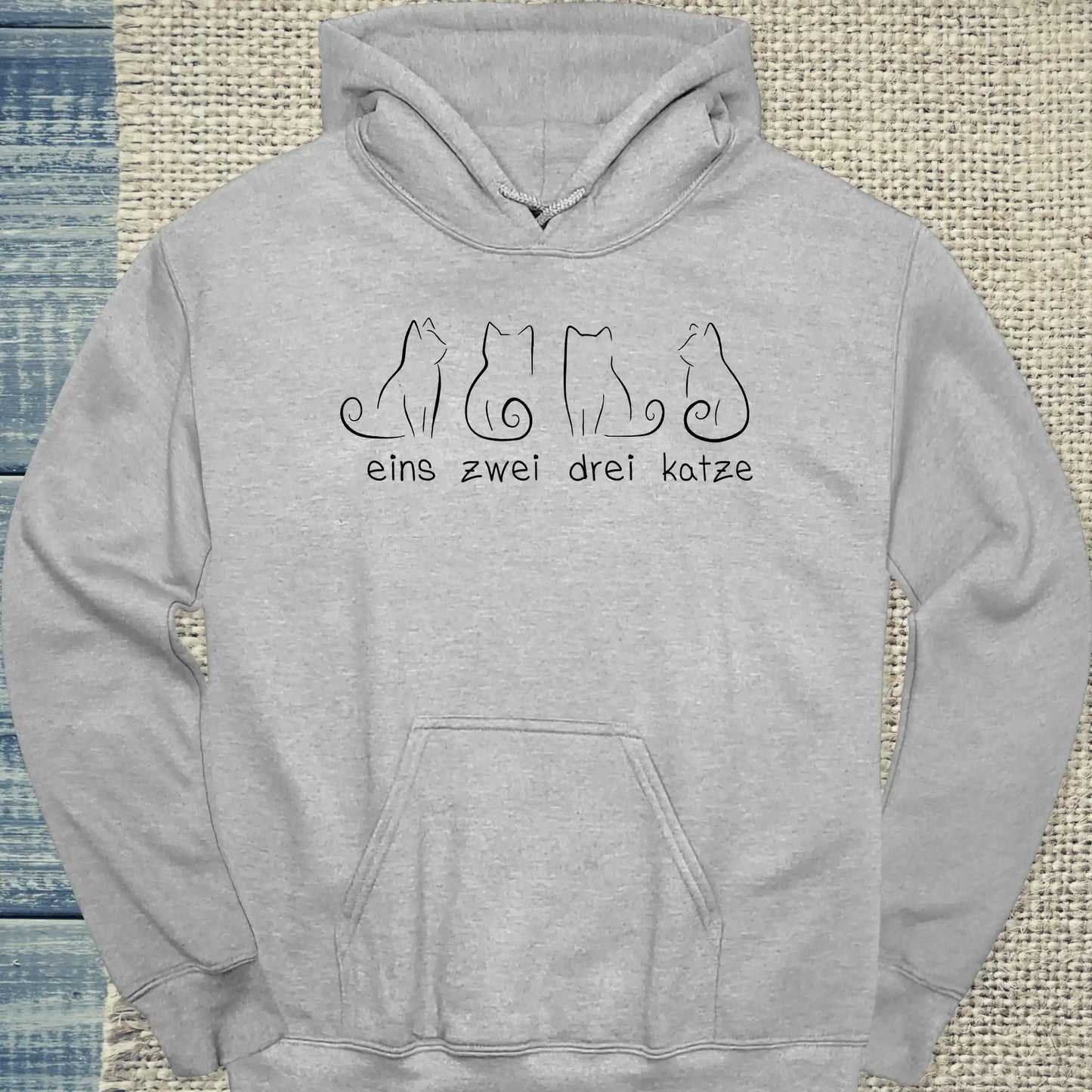 Hoodie - Eins Zwei Drei Katze - Unisex - Katze Grau