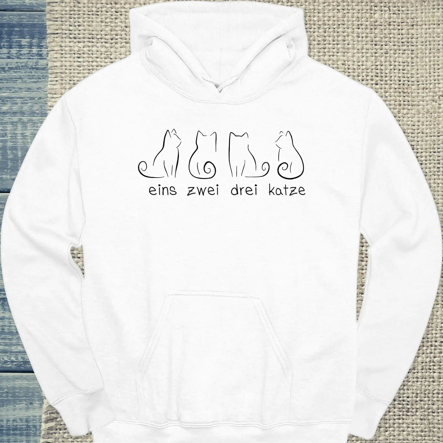 Hoodie - Eins Zwei Drei Katze - Unisex - Katze Weiß