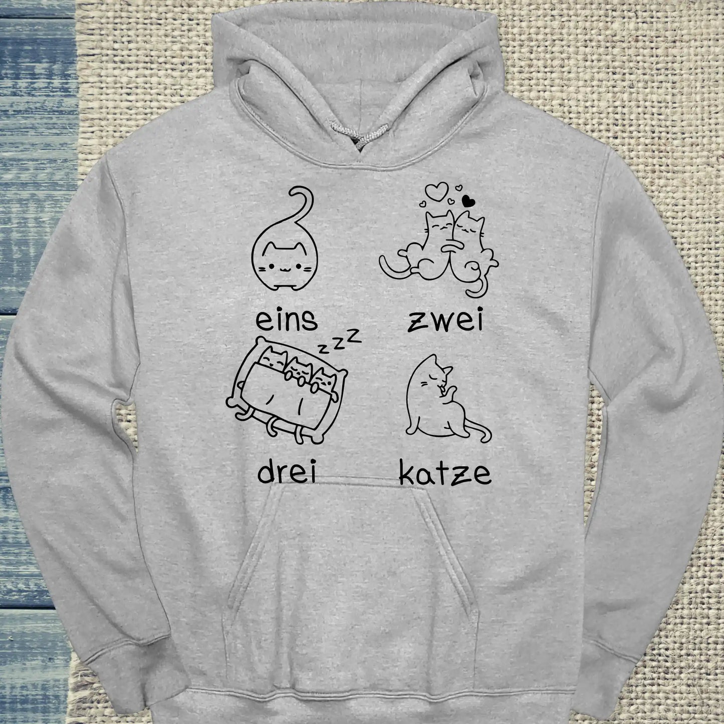 Hoodie - eins zwei drei katze zzz - Unisex - Katze Grau