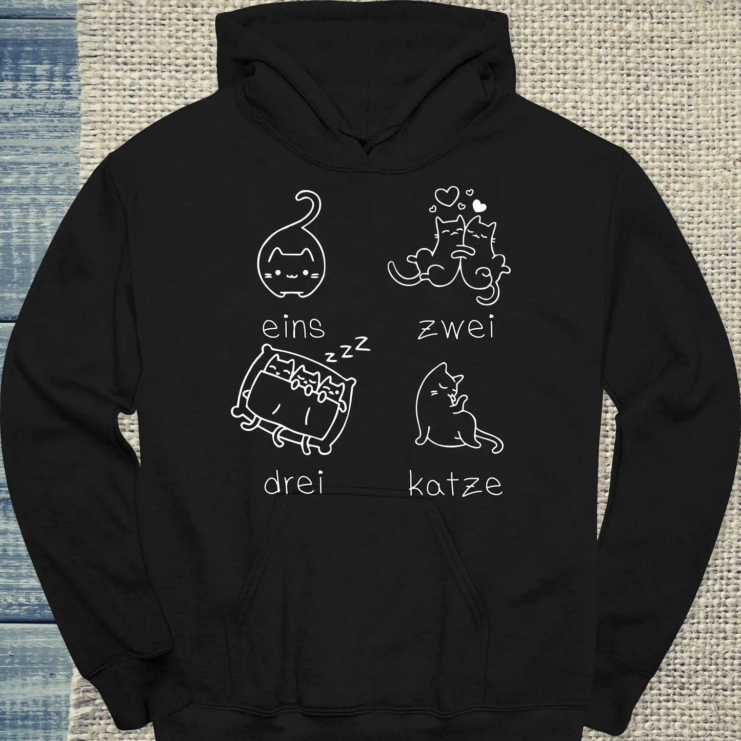 Hoodie - eins zwei drei katze zzz - Unisex - Katze Schwarz