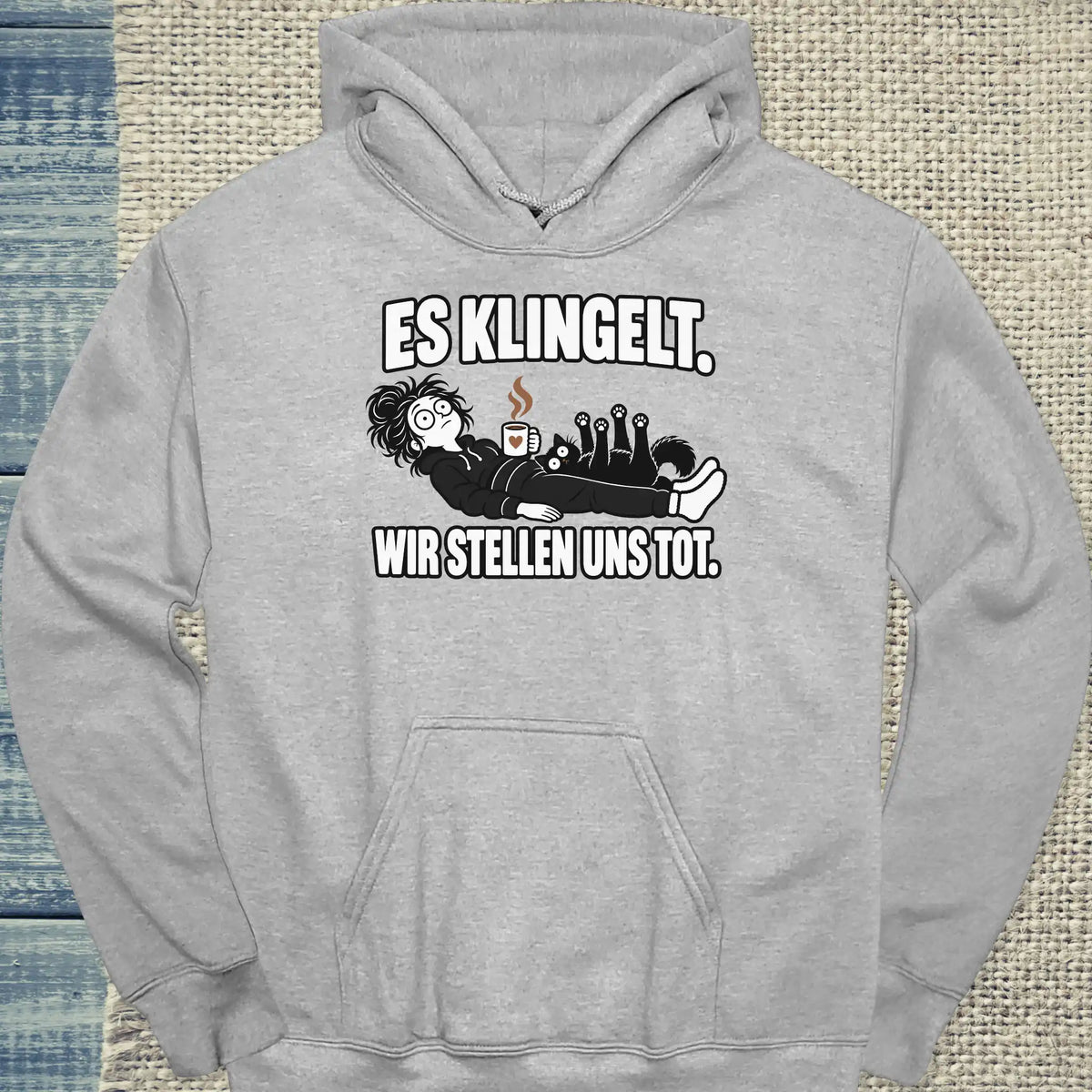 Hoodie - Es klingelt - Unisex - Katze & Kaffee, Halloween Grau
