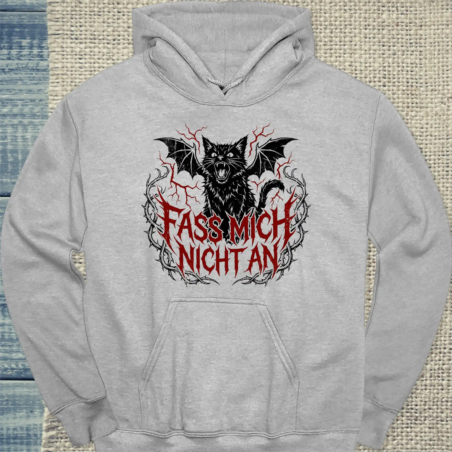 Hoodie - Fass mich nicht an - Unisex - Katze Grau