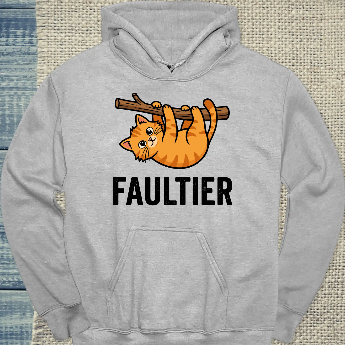 Hoodie - Faultier - Unisex - Katze & Kaffee Grau