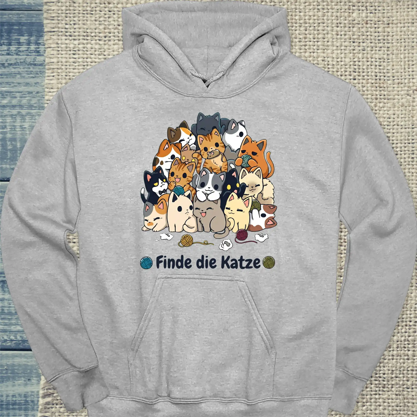 Hoodie - Finde die Katze - Unisex - Katze Grau